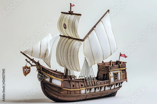 Detailed model caravel ship against plain background photo