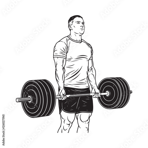 Athletic Man Lifting Weights Minimalist Design - Barbell Training Vector - Man Weight Lifting Silhouette - Weightlifting Man Doodle - Man Weight Lifting Line Art
