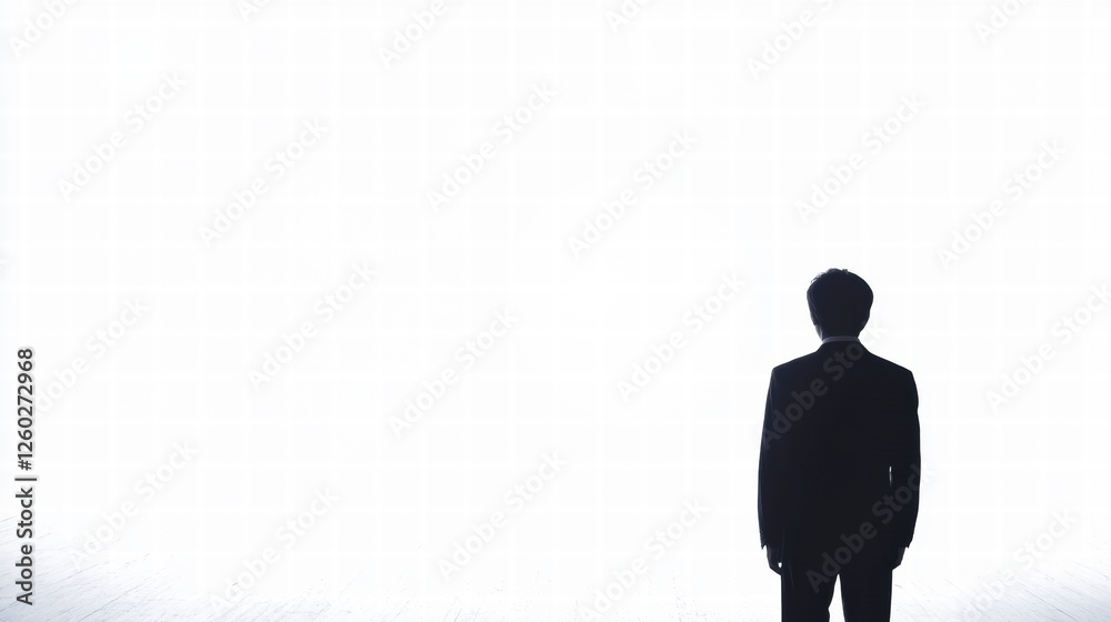 Man in Business Suit Standing Alone Against Bright White Background Man in Business Suit Standing Alone Against Bright White Background