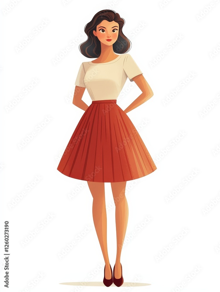 Cartoon people woman 50s illustration isolated on solid white background Cartoon people woman 50s illustration isolated on solid white background