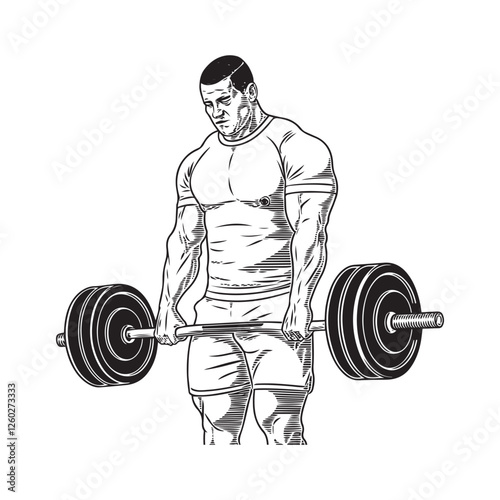 Man Weight Lifting with Dumbbells - Gym Illustration - Weightlifting Man Vector - Man Lifting Weights Doodle - Man Weight Lifting Line Art
