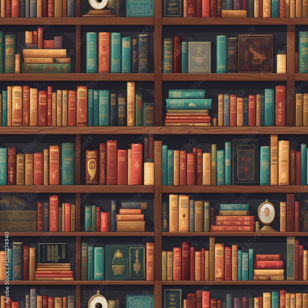 Back to school seamless pattern of library shelves with books Back to school seamless pattern of library shelves with books