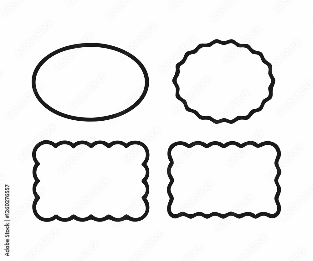 Fototapeta premium Set of four decorative shapes with scalloped edges