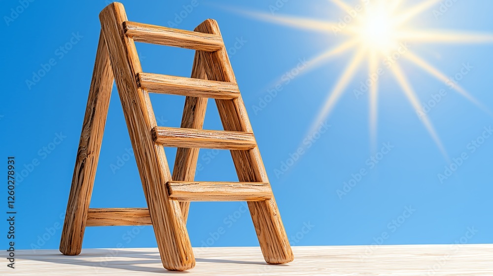 Wooden Ladder Against Bright Blue Sky Represents Growth and Opportunity Wooden Ladder Against Bright Blue Sky Represents Growth and Opportunity