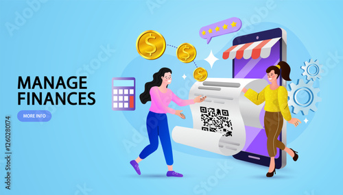 Cashless payment. Customer use mobile cashless payment system or scan qr code. Hand paying with POS terminals and NFC technology. Woman pays with smartphone in store. flat vector illustration.