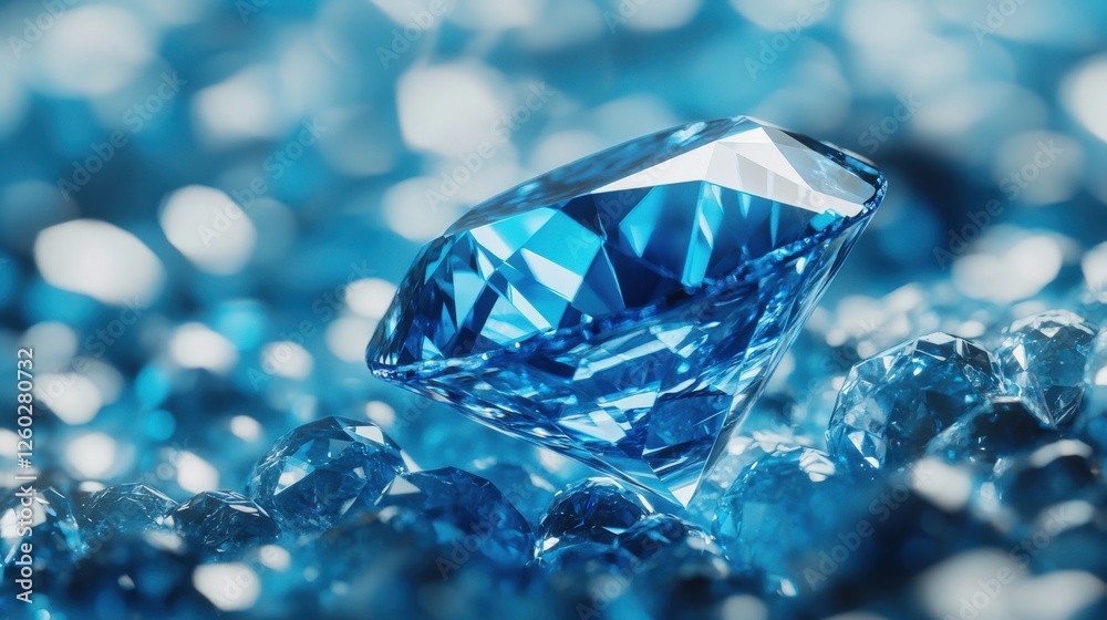Sparkling Blue Diamond Surrounded by Shimmering Crystal Surface Sparkling Blue Diamond Surrounded by Shimmering Crystal Surface
