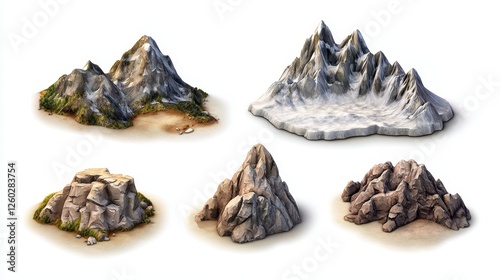 Set of icons for games. Mountains. Isolated on white background