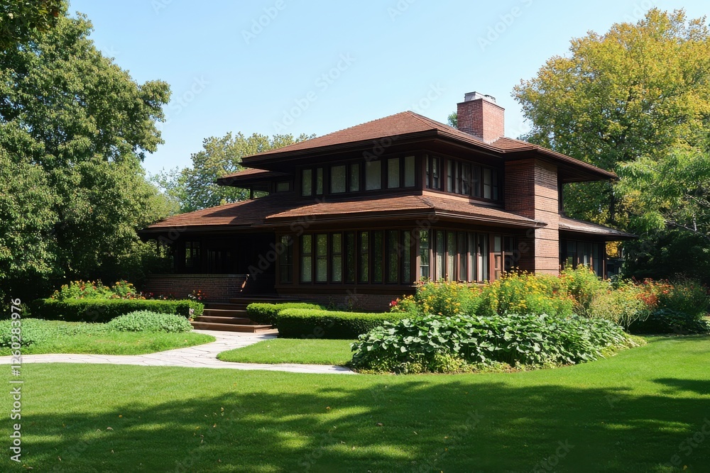 Prairie-style home on a sunny day Prairie-style home on a sunny day