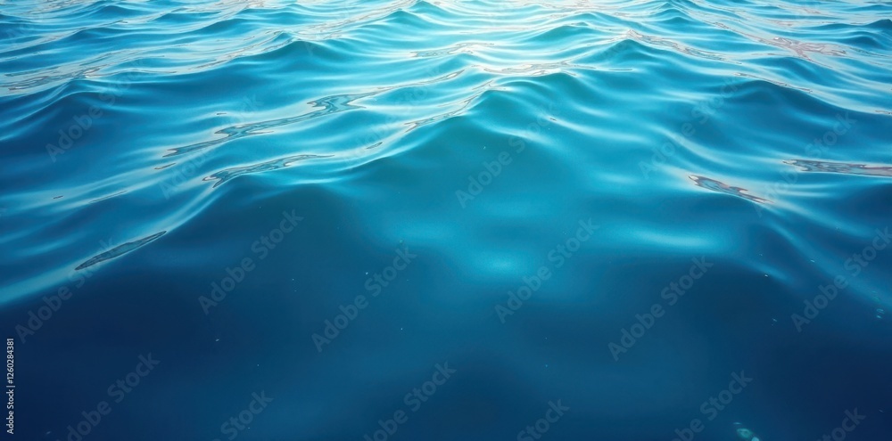 Fototapeta premium Deep blue, slightly disturbed water surface with subtle reflections, backdrop, underwater, smooth