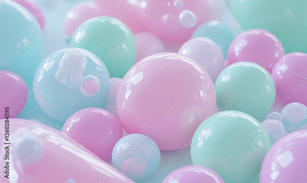 custom made wallpaper toronto digitalPastel pink, green, white spheres on light background, abstract 3D render for festive designs
