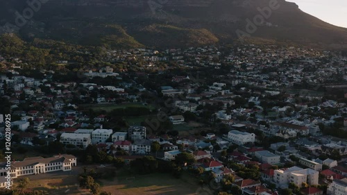 Drone Shot revealing Table Mountain in Cape Town, South Africa
