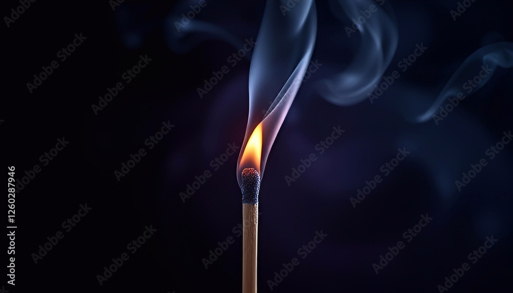 Close up of a lit match on a dark background. Candle flame, light smoke, generative AI Close up of a lit match on a dark background. Candle flame, light smoke, generative AI
