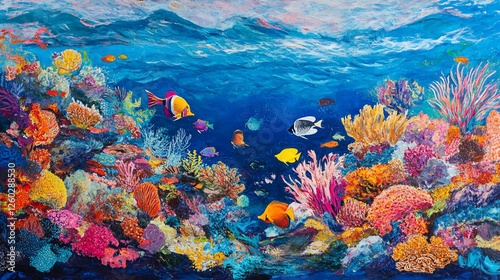 Fototapeta Naklejka Na Ścianę i Meble -  Vibrant coral reef ocean fish underwater scene artwork