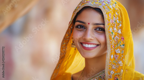 Obraz na płótnie Potrait einer jungen schönen Inderin in traditioneller Kleidung, Rajasthan, Indien, Generative AI w salonie