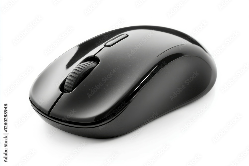 Black computer mouse with scroll wheel on white background. AI image Black computer mouse with scroll wheel on white background. AI image