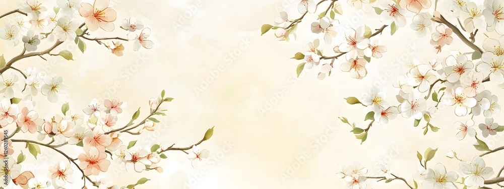 custom made wallpaper toronto digitalCute Japanese retro-style pattern background with cherry blossoms, delicate watercolor flowers, pastel colors of cream
