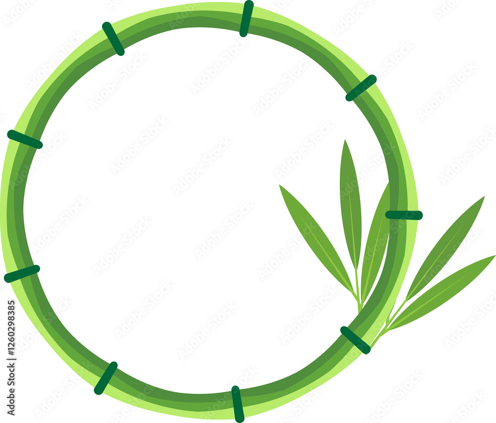Round green bamboo frame with leaves. Border isolated on transparent background. Round green bamboo frame with leaves. Border isolated on transparent background.