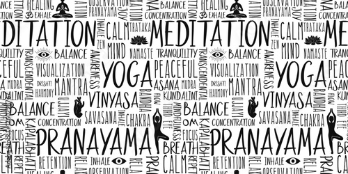 Meditation Yoga Tagcloud Seamless Pattern