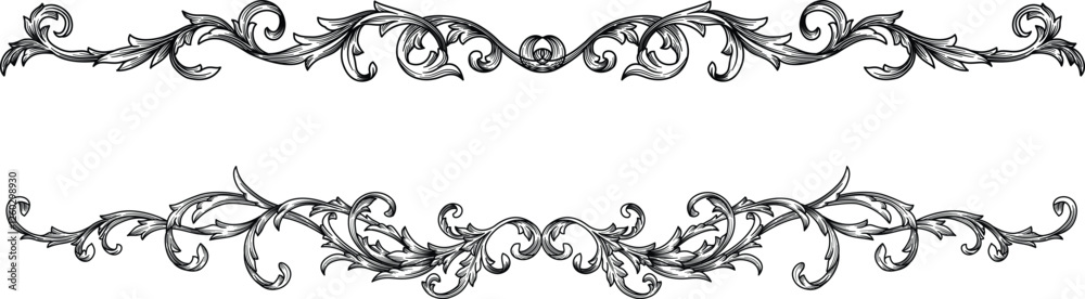 Crest or filigree scroll heraldic, Victorian damask border frame hand drawn engraving design. Classic baroque decoration ornament vector illustration. Tattoo design