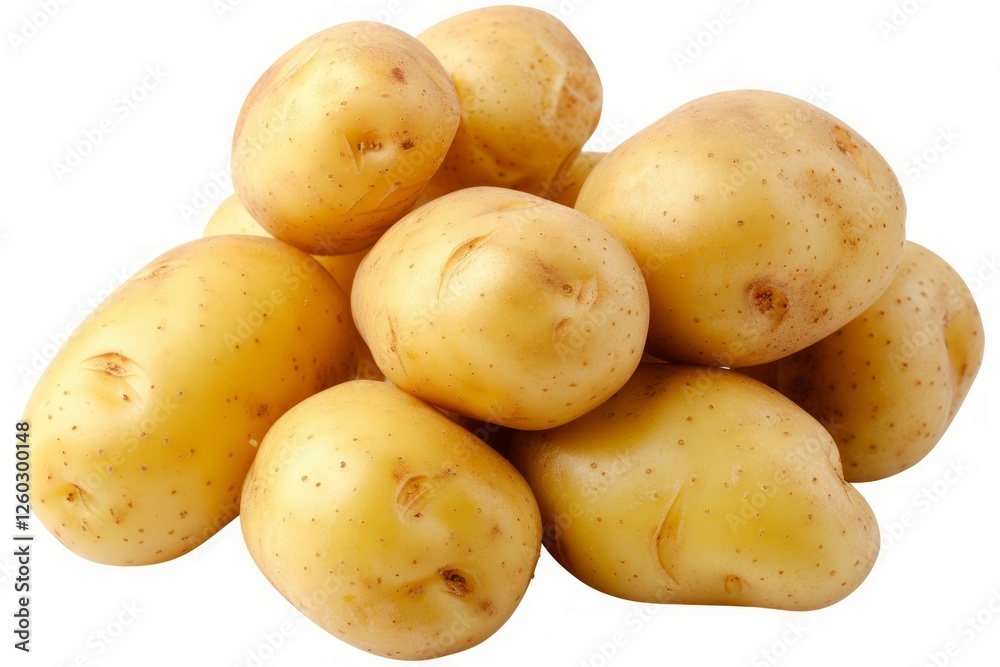 Fresh potatoes pile on white background. AI image Fresh potatoes pile on white background. AI image
