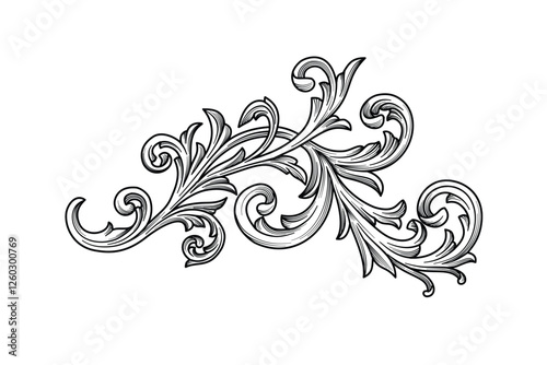 Vintage scroll Baroque Victorian frame border Filigree floral ornament engraving vector illustration. Arabesque Flourish pattern oriental decorative design