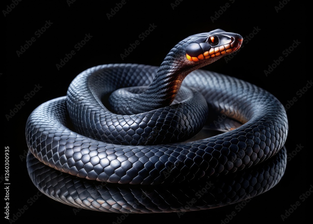 Obraz premium Long exposure reveals a dark, slithering black serpent, a chilling reptile image for the night.