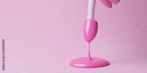 A pink bottle of nail polish with a brush inside. Concept of relaxation and self-care