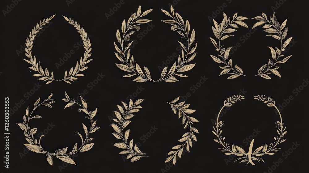 Obraz premium Olive Wreath. Antiquity Collection of Elegance Wreath Set with Classical Elements