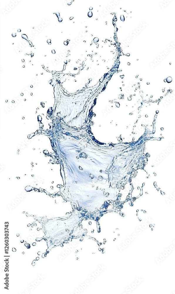 Water splash explosion on white background, ideal for purity or refreshment themes Water splash explosion on white background, ideal for purity or refreshment themes