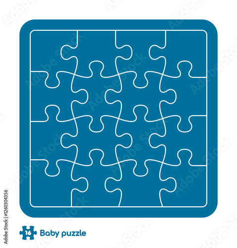 Vector baby puzzle template. 16 pieces. Isolated on white background