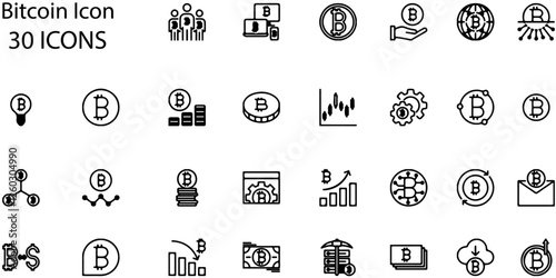Set of Bitcoin icons. Line art style icons bundle. vector illustration