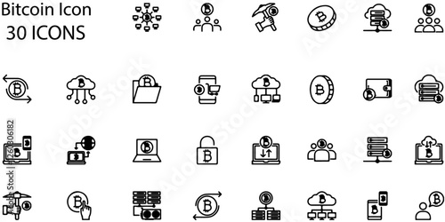 Set of Bitcoin icons. Line art style icons bundle. vector illustration
