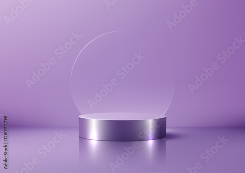 3D Silver Cylindrical Podiu...