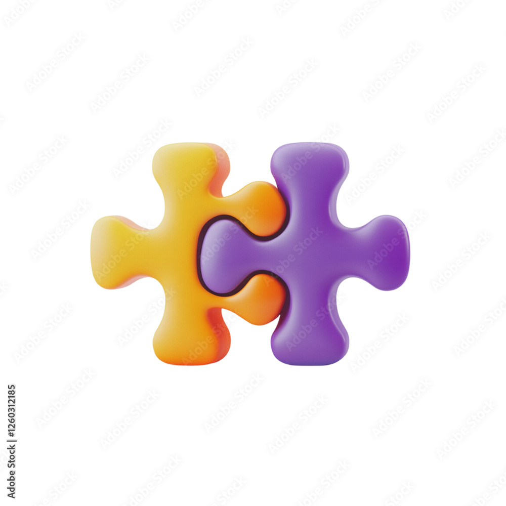 Fototapeta premium Puzzle pieces, put together, white background, bright colors.
