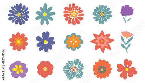 Collection of flowers icon,  Abstract botany elements, Abstract set of wildflower.