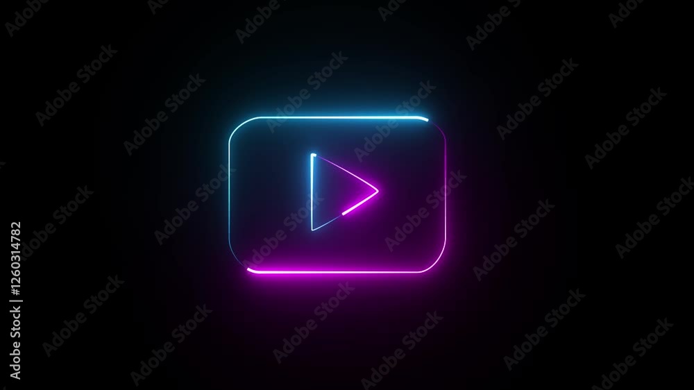 Neon play button on black background. Press to play. Start button sign video. Neon play button on black background. Press to play. Start button sign video.
