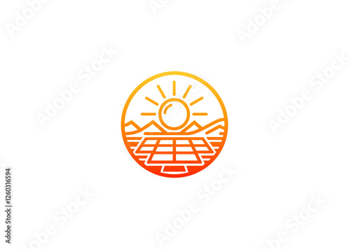 A clean, modern logo representing solar energy, with a sun and solar panel design.