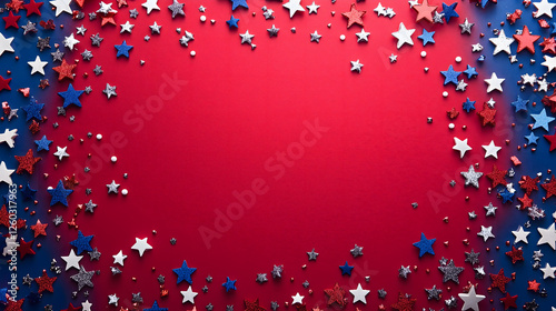 Vibrant Patriotic Confetti Celebration, Red Background