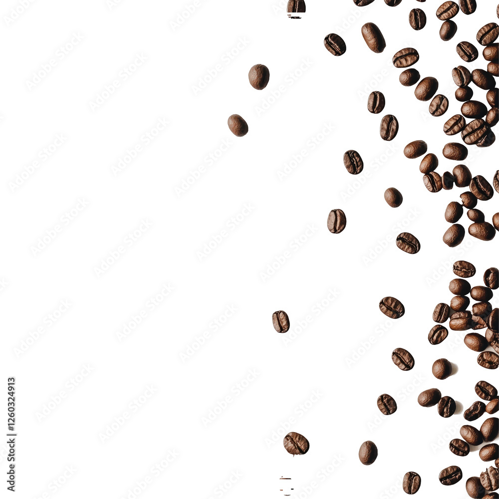 Coffee Bean Cascade: A captivating image of roasted coffee beans falling in a cascade on a pristine background, capturing the essence of rich aroma and the promise of a perfect cup. Coffee Bean Cascade: A captivating image of roasted coffee beans falling in a cascade on a pristine background, capturing the essence of rich aroma and the promise of a perfect cup.