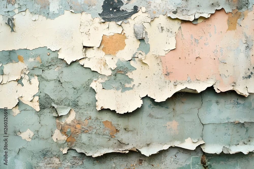 Realistic peeling paint texture, wall surface that tells an old story through layers of peeling paint Realistic peeling paint texture, wall surface that tells an old story through layers of peeling paint