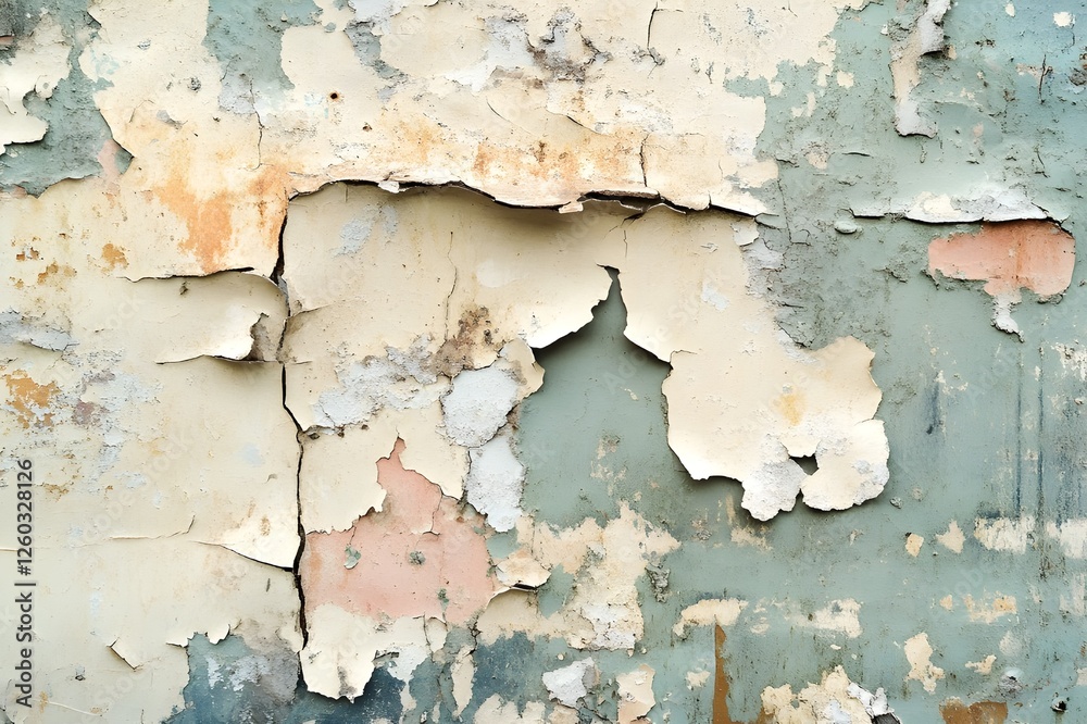 Obraz premium Realistic peeling paint texture, wall surface that tells an old story through layers of peeling paint