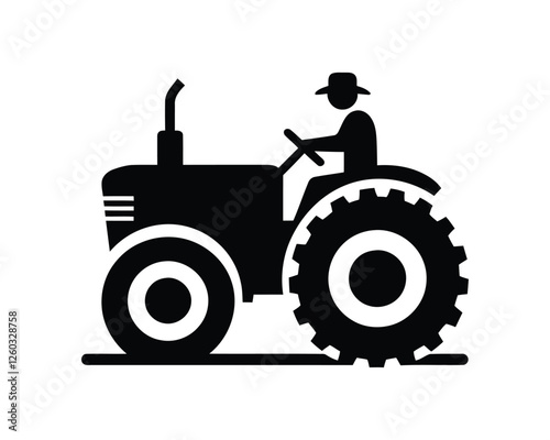 Tractor Vector Illustration Farm Machinery, Agriculture Equipment, Rural Farming Vehicle, Heavy Duty Tractor Icon Silhouette Flat Design.
