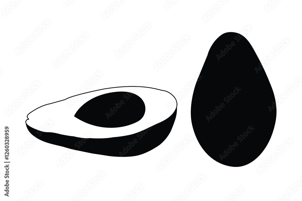 a silhouette set of half and full avocado vector icon illustration isolated on white background. summer fruits for healthy lifestyle avocado logo art work. a silhouette set of half and full avocado vector icon illustration isolated on white background. summer fruits for healthy lifestyle avocado logo art work.