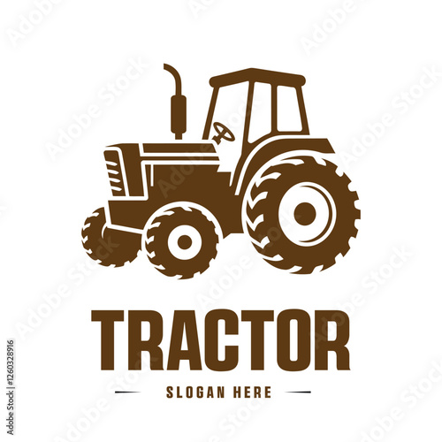 Tractor Vector Illustration Farm Machinery, Agriculture Equipment, Rural Farming Vehicle, Heavy Duty Tractor Icon Silhouette Flat Design.