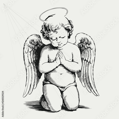 Angel Baby Draw Illustration Black And White Cupid