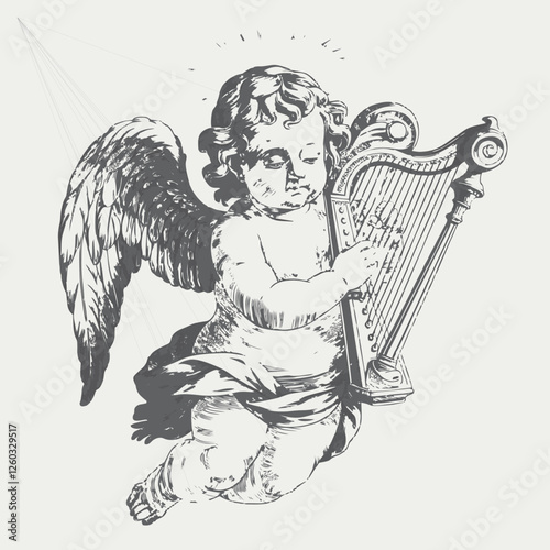 Angel Baby Draw Illustration Black And White Cupid