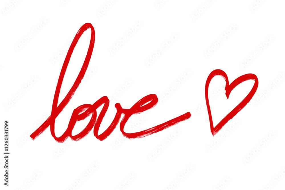 Vector illustration of the word 'love' handwritten in red with a heart Vector illustration of the word 'love' handwritten in red with a heart