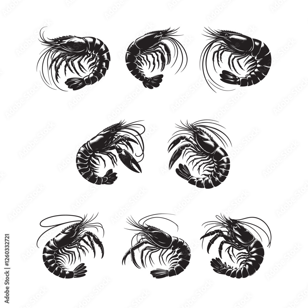 Obraz premium Big Shrimp Silhouette Vector Set