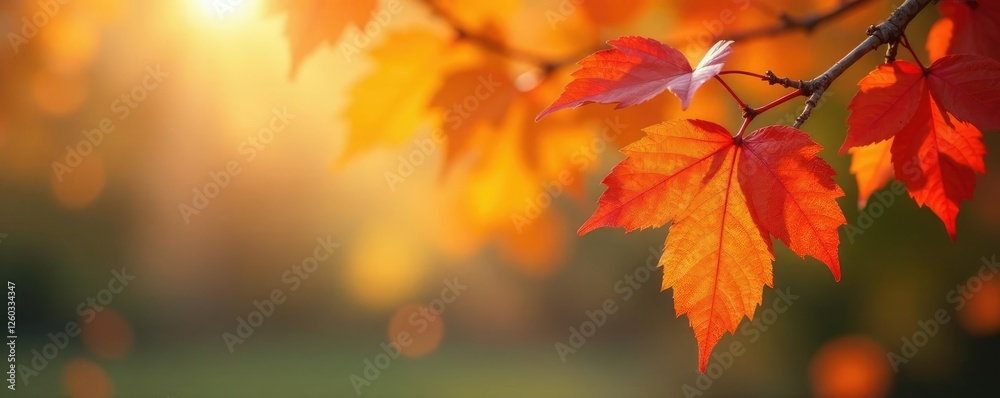 Multi-colored leaves on tree branches in soft focus, nature, orange, foliage Multi-colored leaves on tree branches in soft focus, nature, orange, foliage