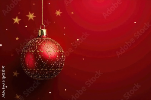 Ornament with golden glitter on a dark red background, glitzy, gold